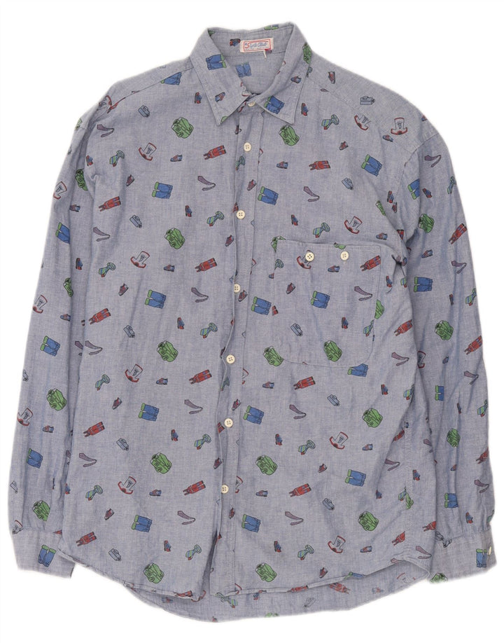 Vintage herre abstrakt mønster skjorte medium blå