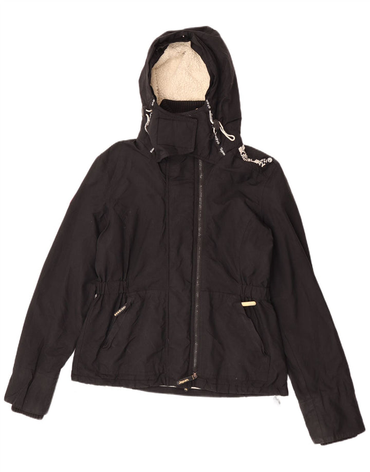 Superdry Windbreaker-jakke med hætte til kvinder UK 14 Medium Sort