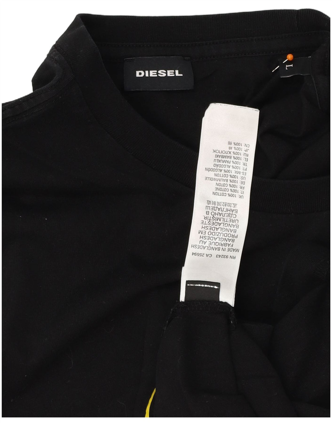 DIESEL Herre Grafisk T-Shirt Top Stor Sort Bomuld