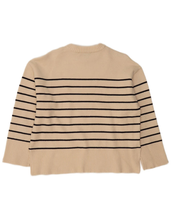 Zara Dame Boat Neck Jumper Sweater UK 14 Medium Beige Stribet Viscose