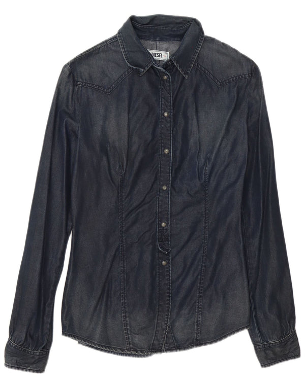 Diesel Dame Denim Shirt UK 12 Medium Navy Blue Bomuld