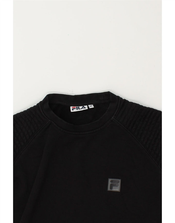 FILA Womens Graphic Sweatshirt Jumper Medium Black Cotton Vintage Fila and Second-Hand Fila from Messina Hembry 