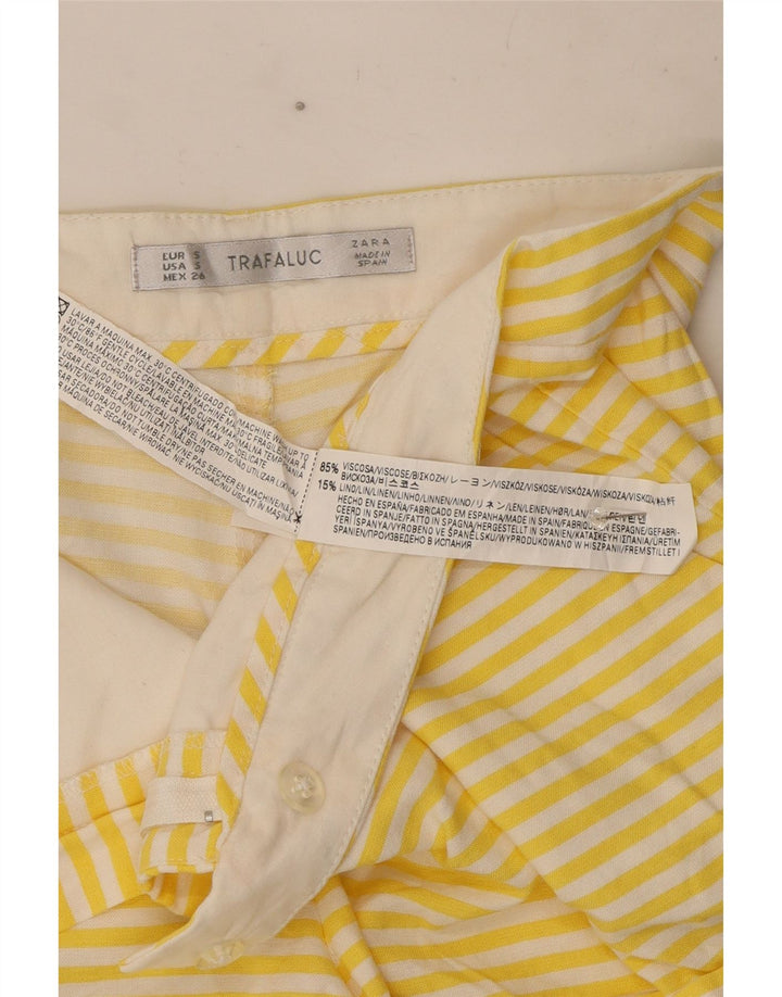 Zara Womens Hot Pants Small W26 Yellow Pinstripe Viscose