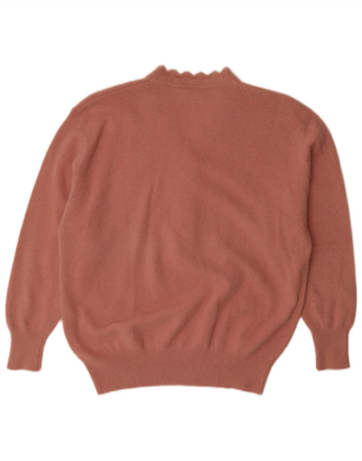 Vintage Dame Button Neck Jumper Sweater IT 52 2XL Pink Angora