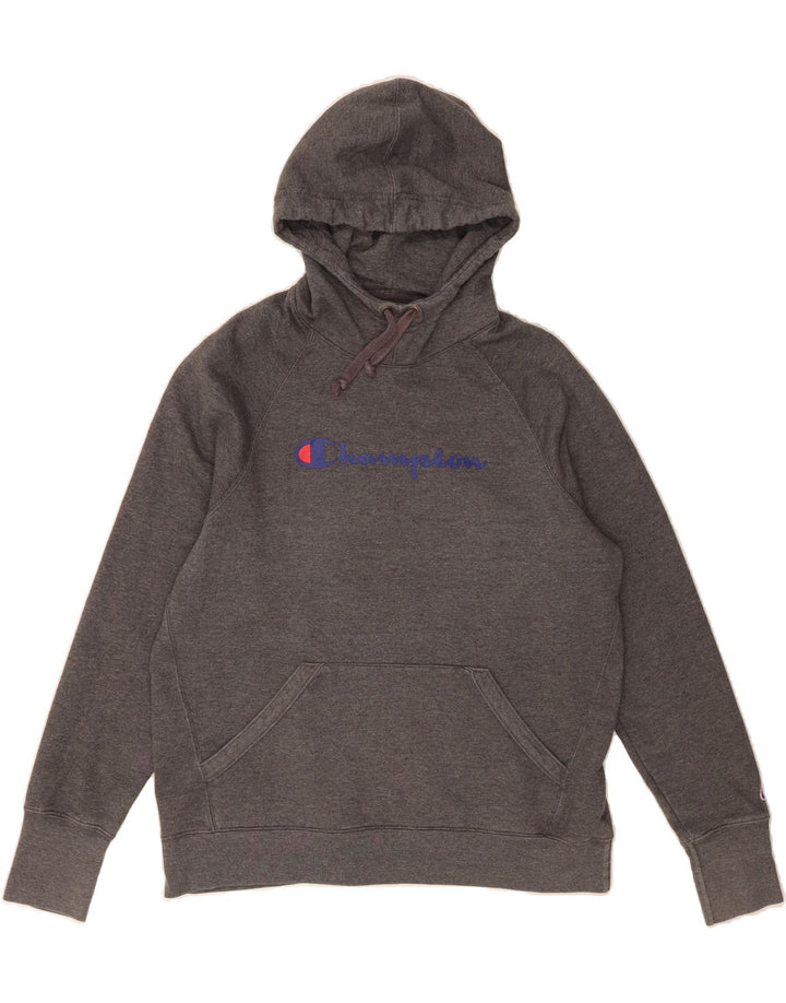 CHAMPION Womens Graphic Hoodie Jumper UK 16 Large Grey Polyester Vintage Champion and Second-Hand Champion from Messina Hembry 