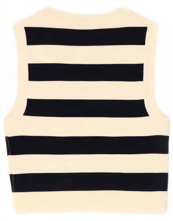 Zara Womens Crop Vest Top UK 12 Medium Beige Stribet Viscose