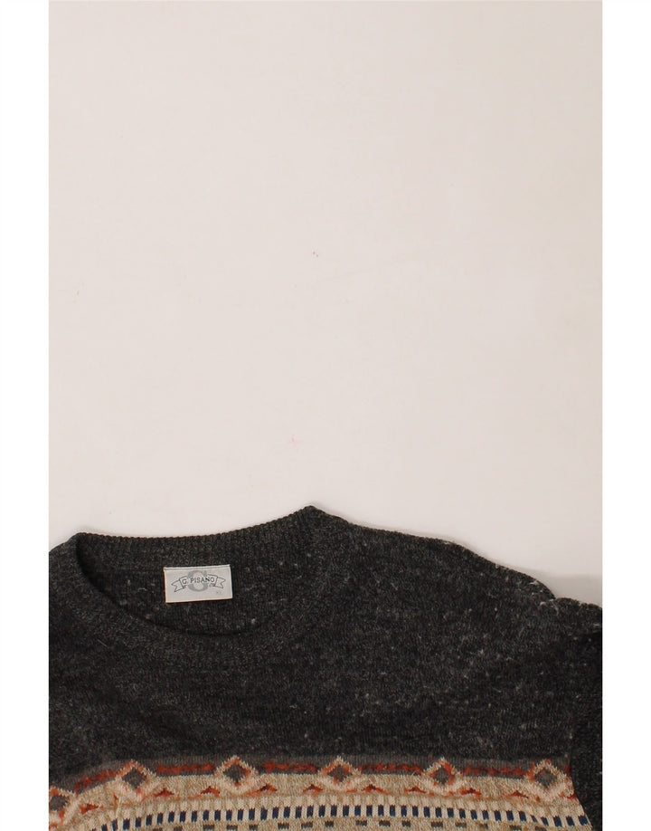 G.PISANO Mens Crew Neck Jumper Sweater XL Grey Fair Isle Vintage G.Pisano and Second-Hand G.Pisano from Messina Hembry 