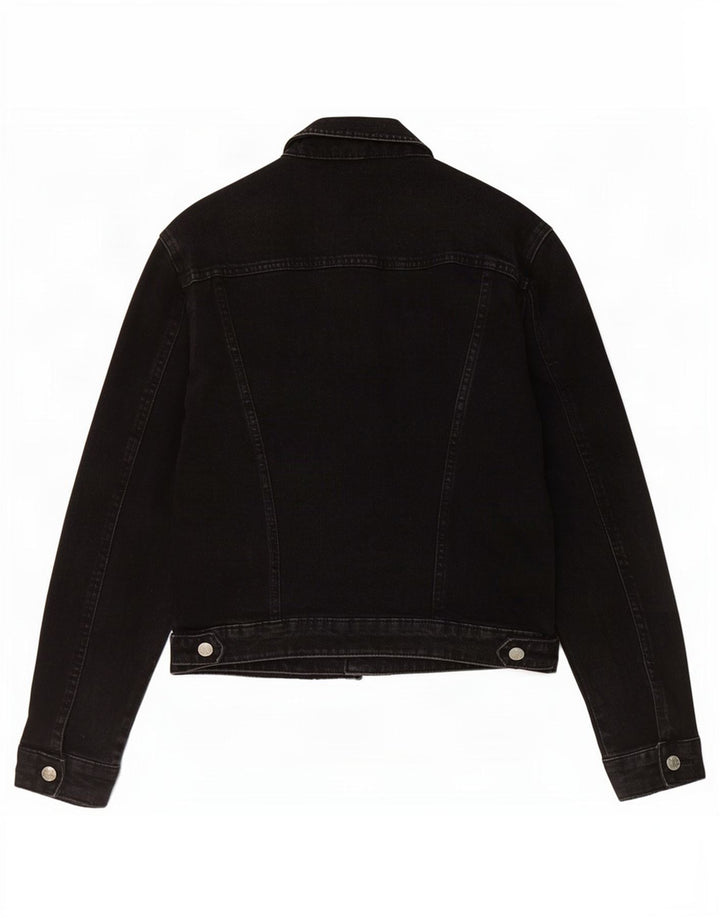 Zara Womens Crop Denim Jacket UK 14 Large Black
