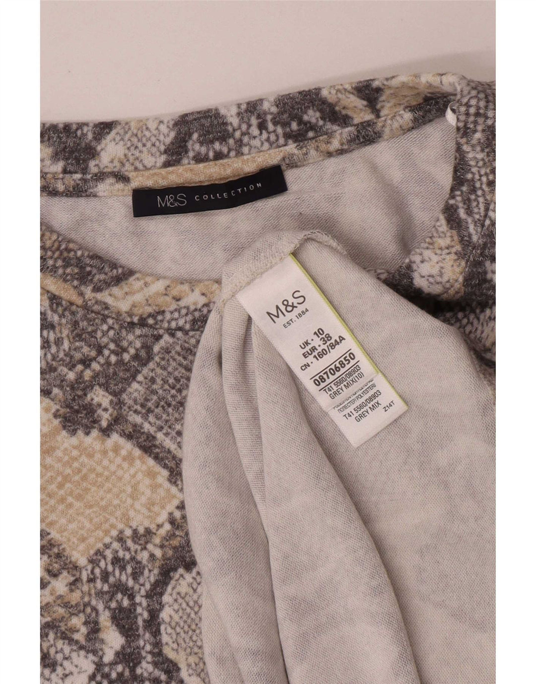 Marks & Spencer Dametop Langærmet UK 10 Small Grey Animal Print