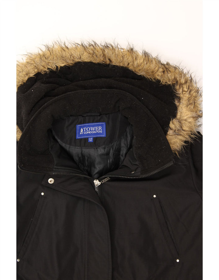 LONDON FOG Womens Hooded Parka Jacket UK 16 Large Black Polyester Vintage London Fog and Second-Hand London Fog from Messina Hembry 
