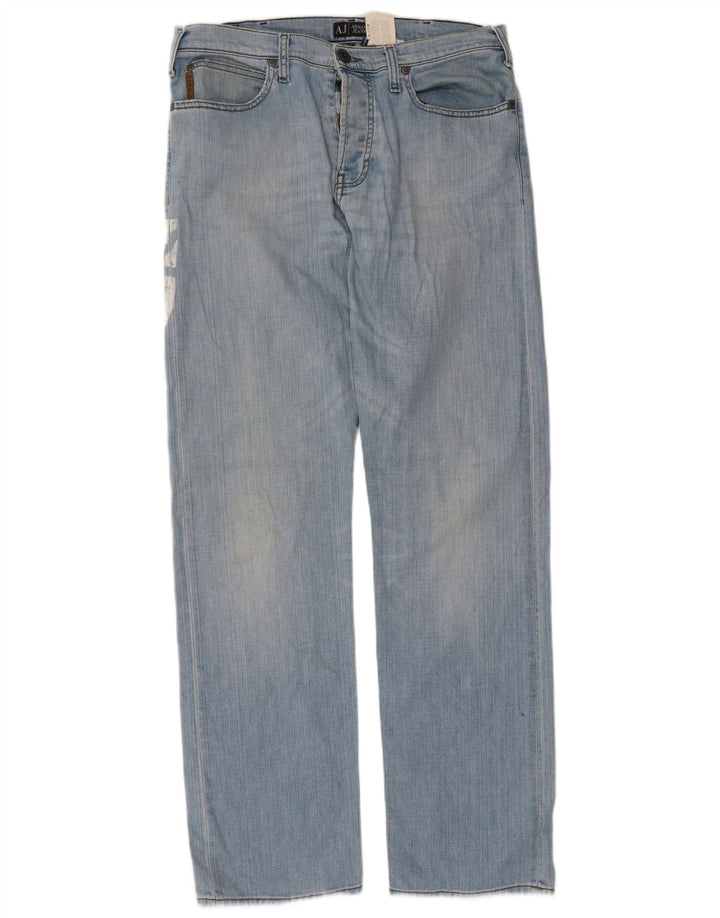 Armani Herre Graphic Straight Jeans W36 L33 Blå Bomuld
