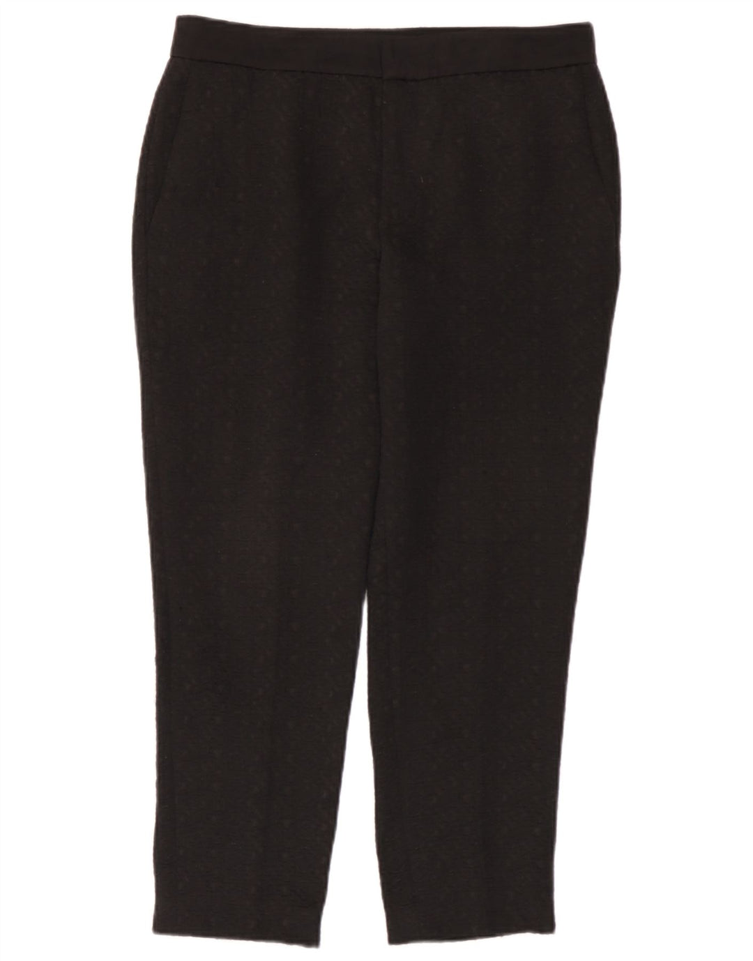 Zara Dame Slim Cropped Trousers Medium W28 L25 Sort Plettet Polyester