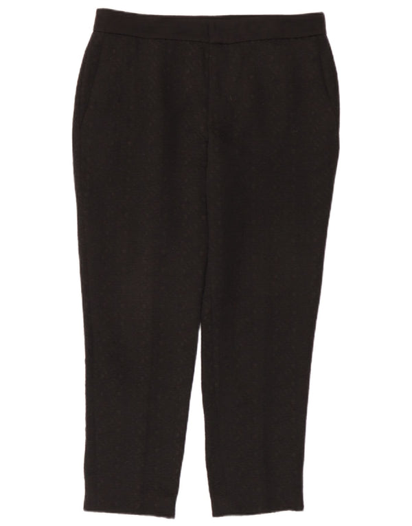 Zara Dame Slim Cropped Trousers Medium W28 L25 Sort Plettet Polyester