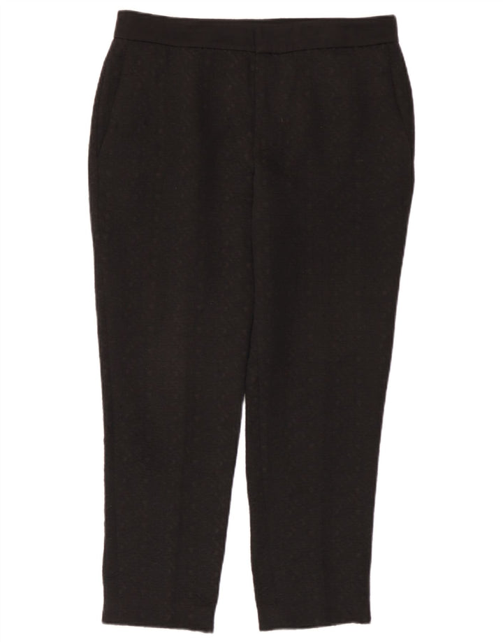 Zara Dame Slim Cropped Trousers Medium W28 L25 Sort Plettet Polyester