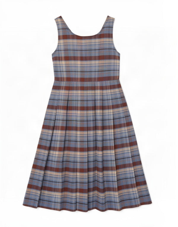 Vintage Womens Sleeveless Shirt Dress UK 12 Medium Blue Plaid