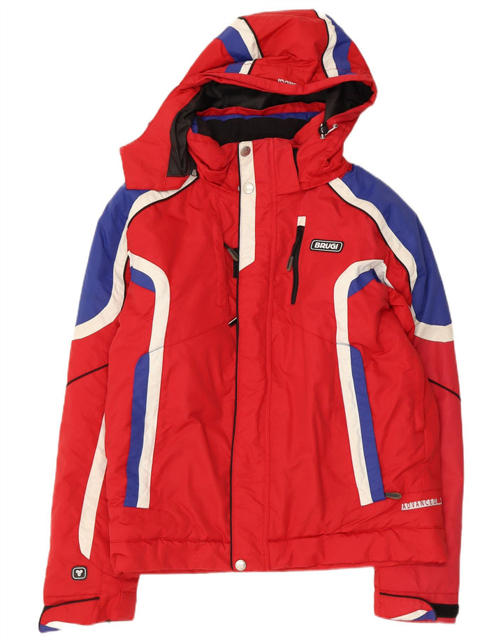 Brugi Skijakke med hætte til mænd UK 36 Lille rød farveblok polyamid