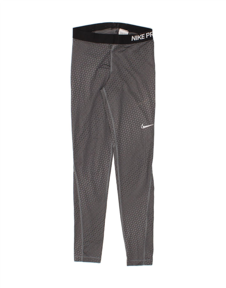 NIKE Womens Dri Fit Graphic Leggings UK 12 Medium  Grey Geometric Vintage Nike and Second-Hand Nike from Messina Hembry 