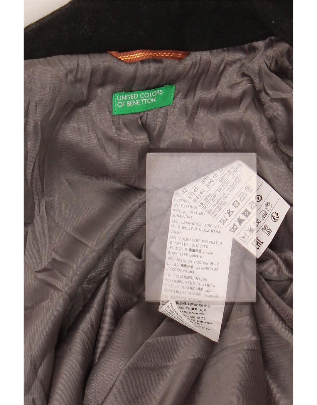 Benetton Dame Oversized Overfrakke UK 10 Lille sort uld