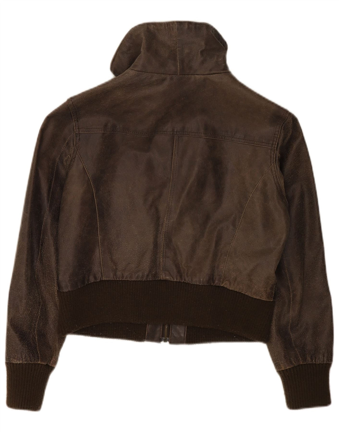 BAY Womens Crop læderjakke UK 16 Stor brunt læder