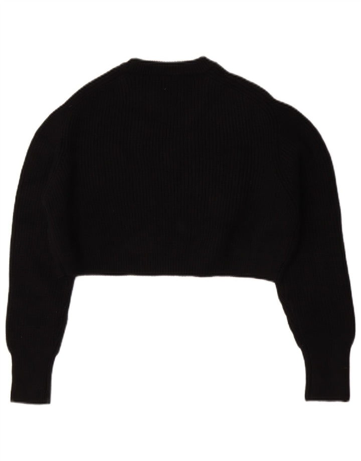Zara Womens Oversized Crop Crew Neck Jumper Sweater UK 10 Small Black
