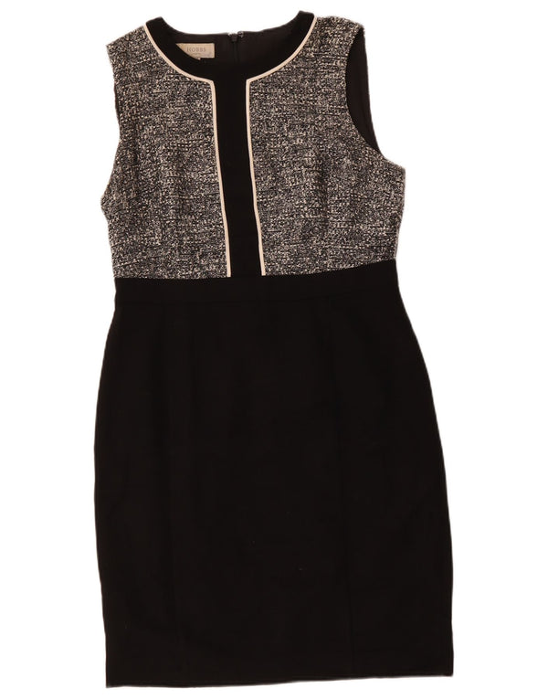 Hobbs Kvinders Ærmeløs Skede Kjole UK 12 Medium Sort Flecked Polyester