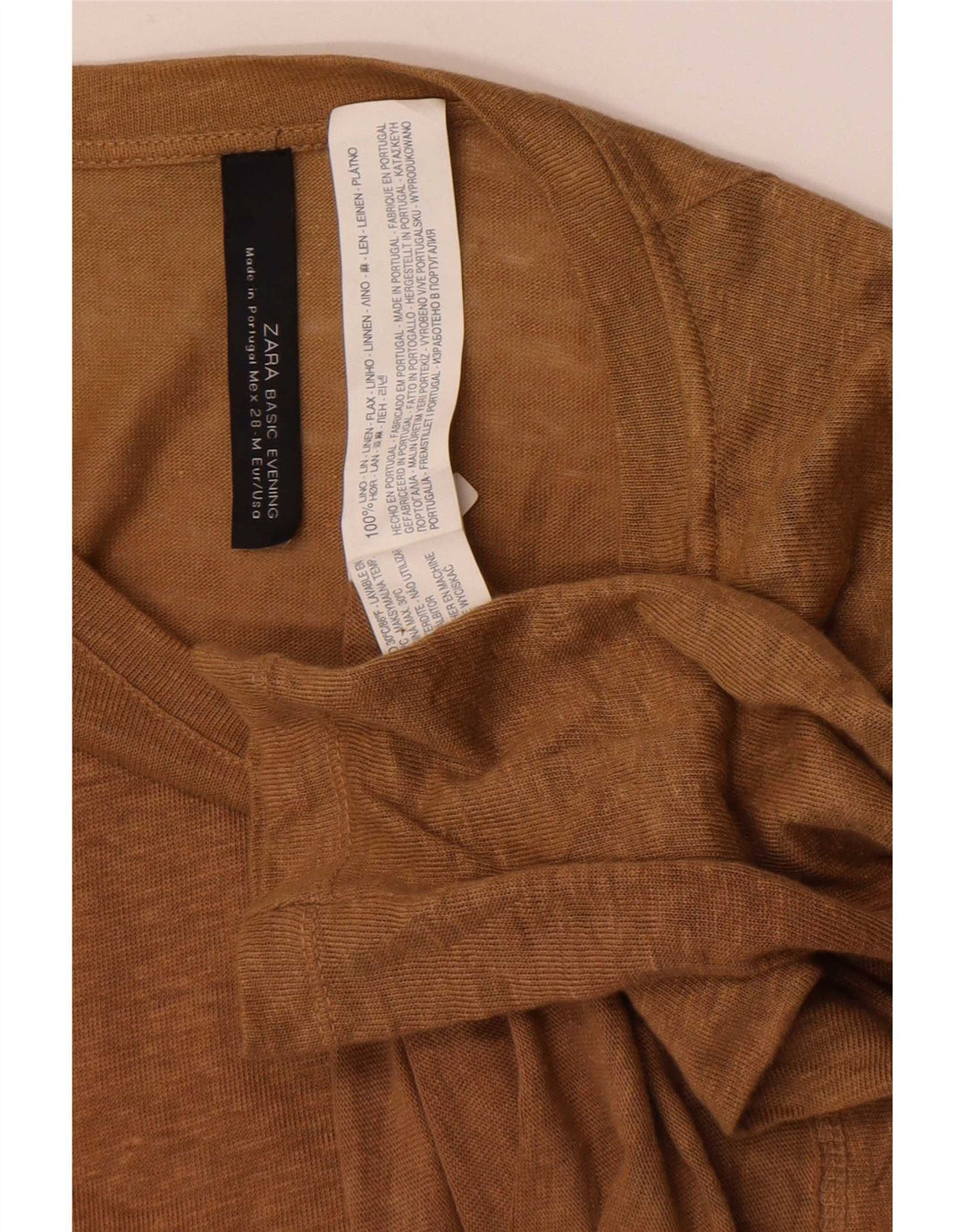 Zara Dame Top Langærmet UK 12 Medium Beige Linen