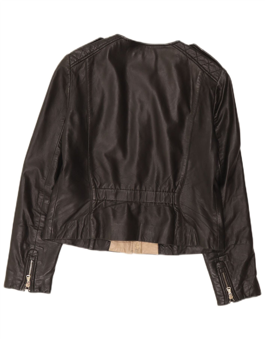 Massimo Dutti Dame Læderjakke UK 14 Stor Sort Læder