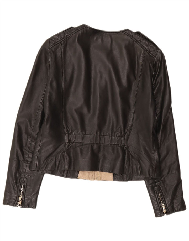Massimo Dutti Dame Læderjakke UK 14 Stor Sort Læder