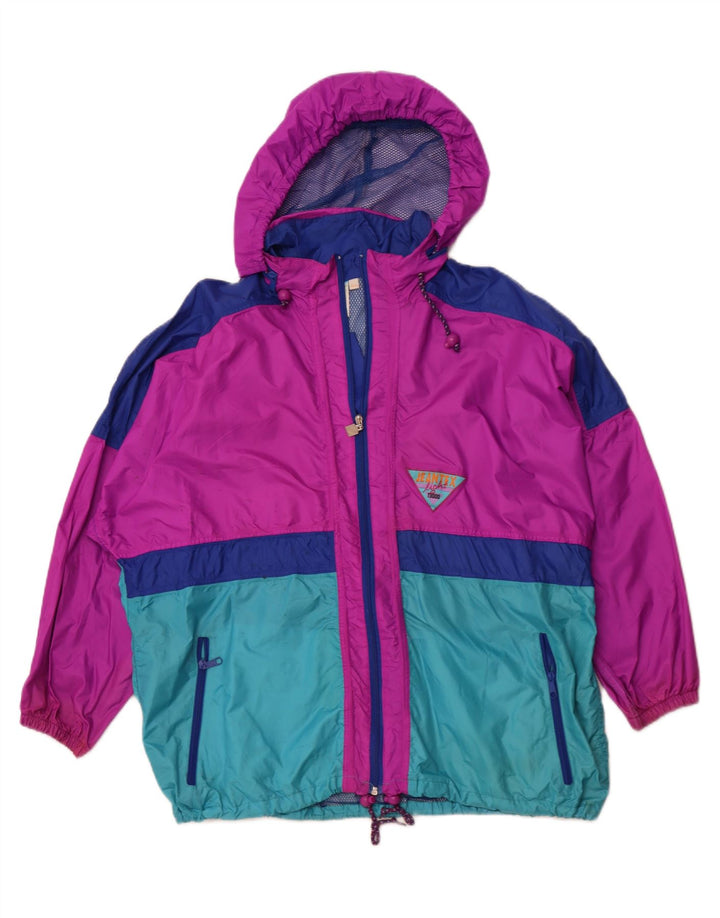 J JEANTEX Regnjakke med hætte til kvinder UK 44/46 2XL Lilla Colourblock