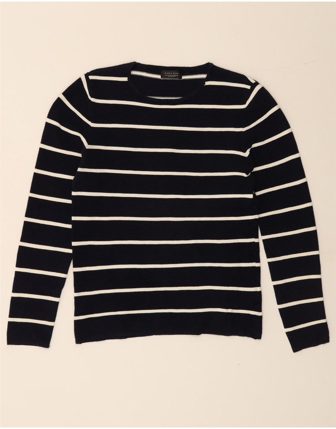 ZARA sweater med rund hals til mænd mellem marineblå stribet bomuld