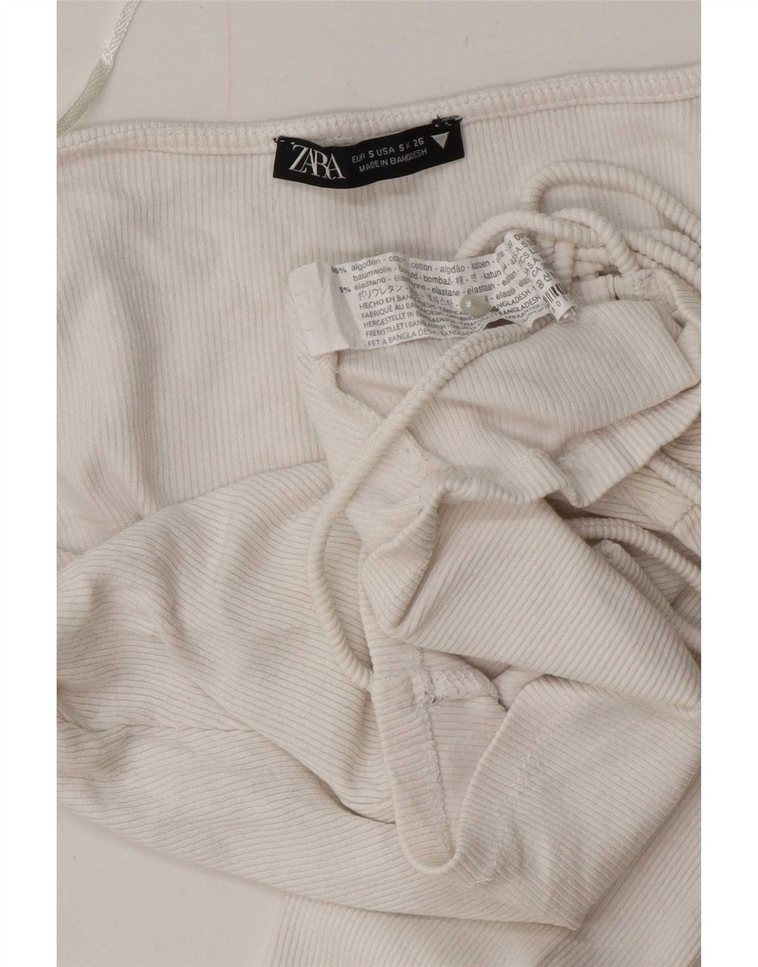 Zara Womens Front Tie Crop Top Langærmet UK 10 Small White Bomuld