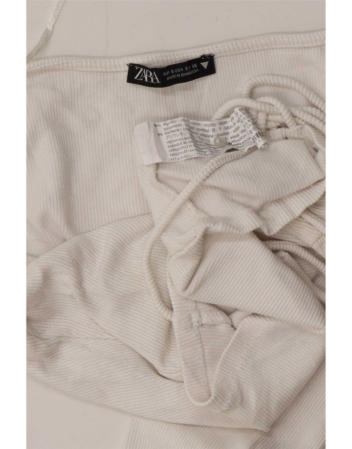 Zara Womens Front Tie Crop Top Langærmet UK 10 Small White Bomuld