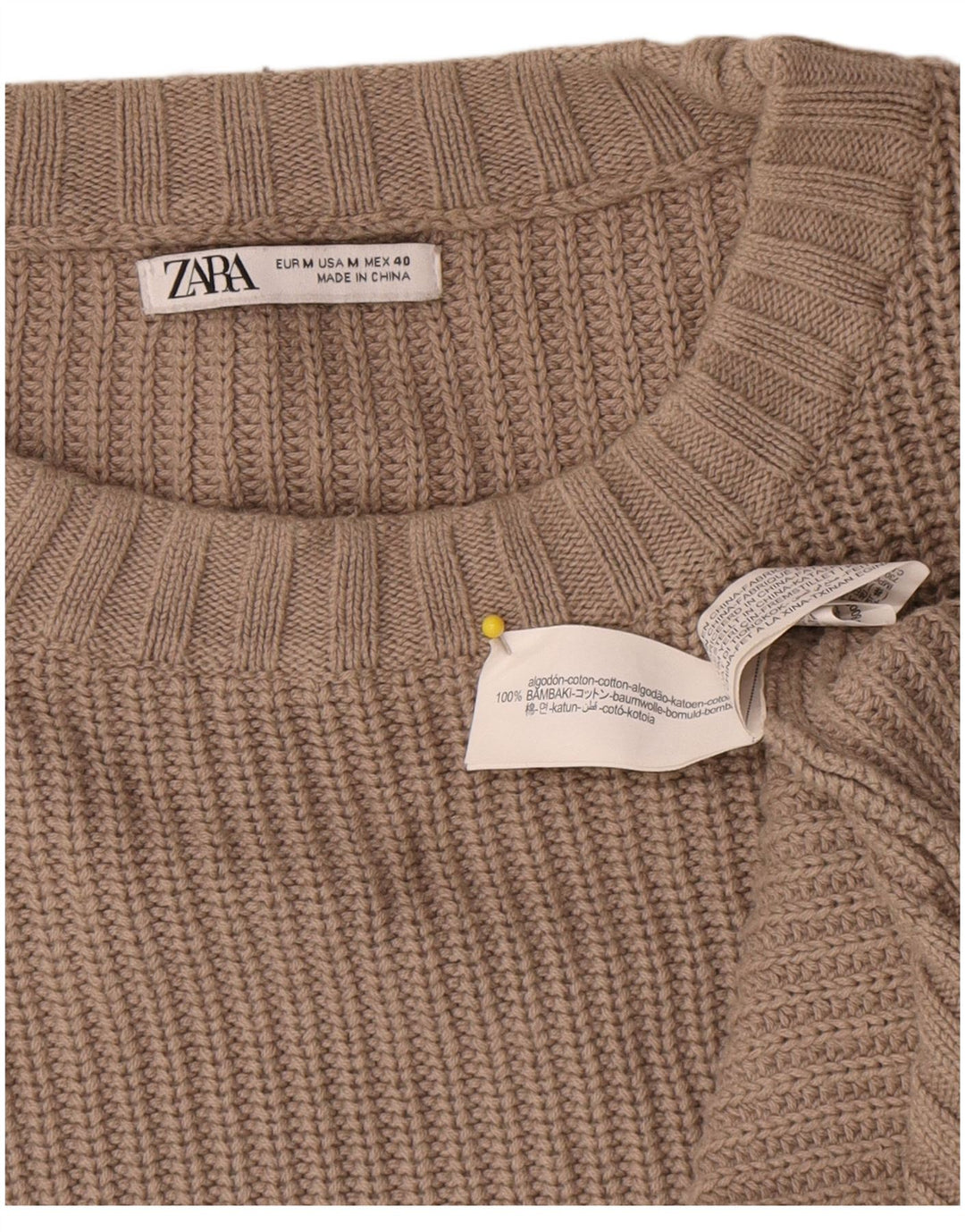 Zara Herre Boat Neck Jumper Sweater Medium Beige Bomuld