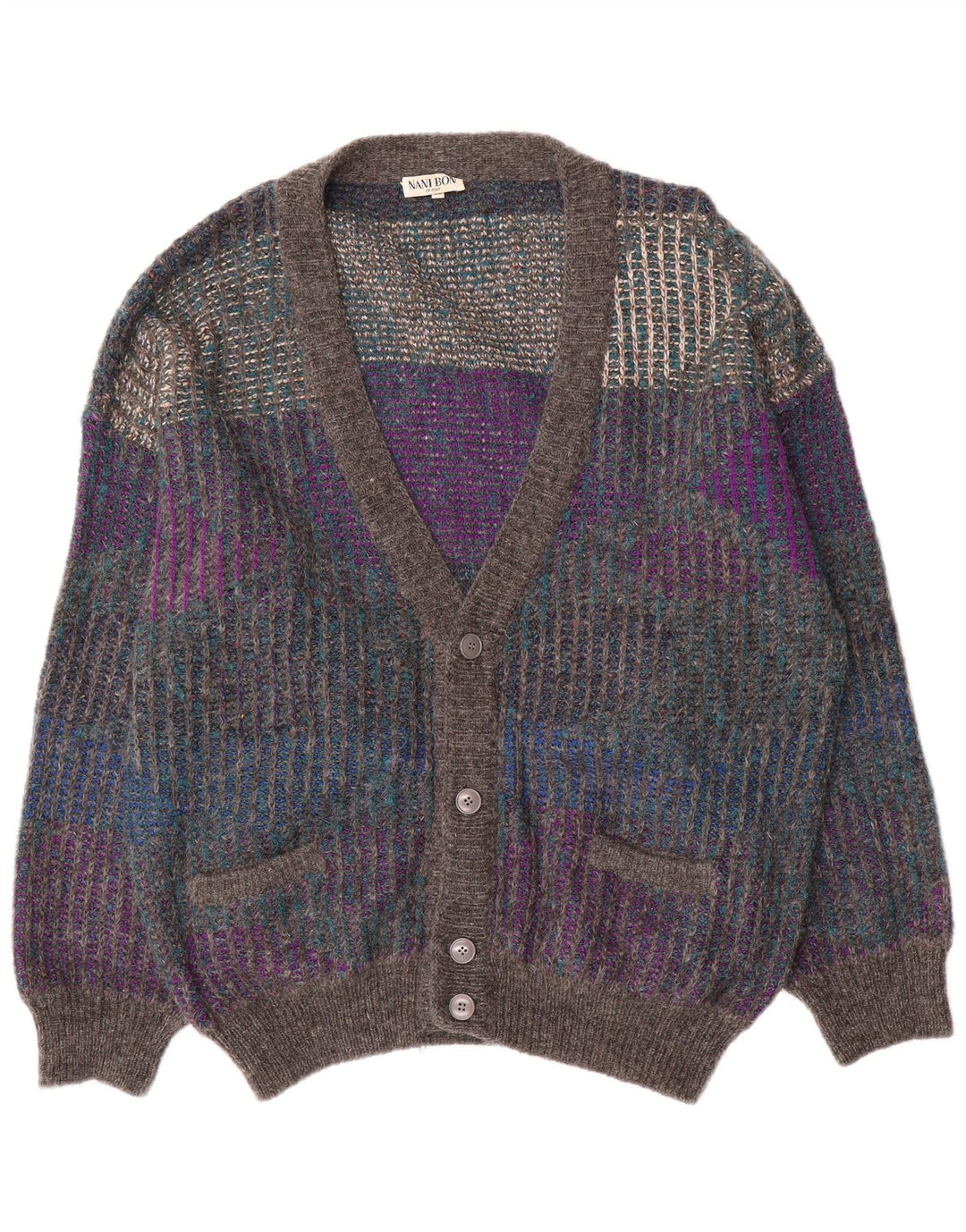 NANI BON Herre Cardigan Sweater IT 52 Stor Grå Colourblock Uld
