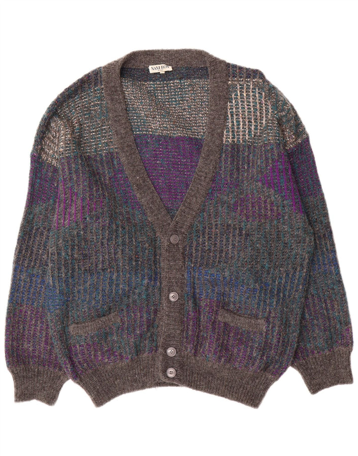 NANI BON Herre Cardigan Sweater IT 52 Stor Grå Colourblock Uld
