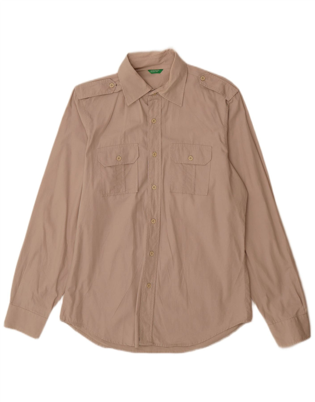 Benetton Herre Military Military Shirt Medium Beige Bomuld