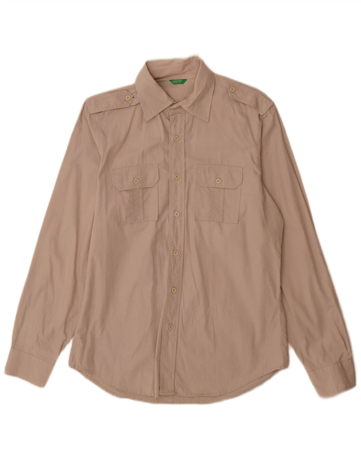 Benetton Herre Military Military Shirt Medium Beige Bomuld