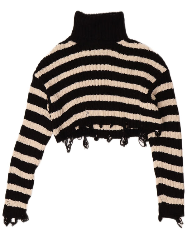 Zara Womens Crop Roll Neck Jumper Sweater UK 10 Small Black Striped
