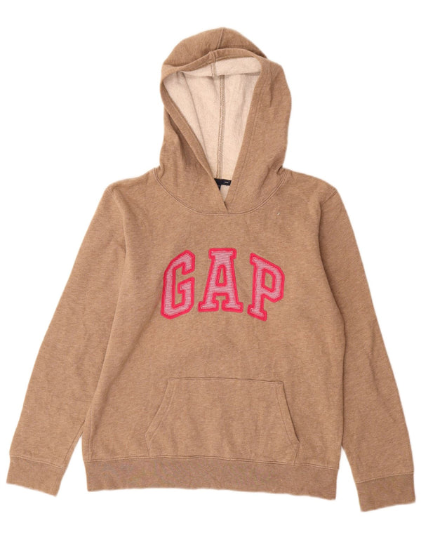 GAP Womens Graphic Hoodie Jumper UK 10 Small Beige Cotton