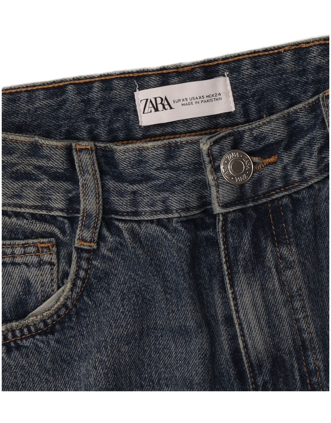 Zara Dame Denim Nederdel XS W24 Blå