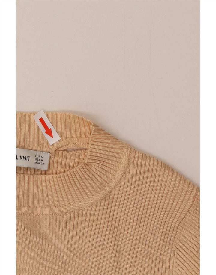 Zara Womens Crop Top 3/4 ærme UK 12 Medium Beige