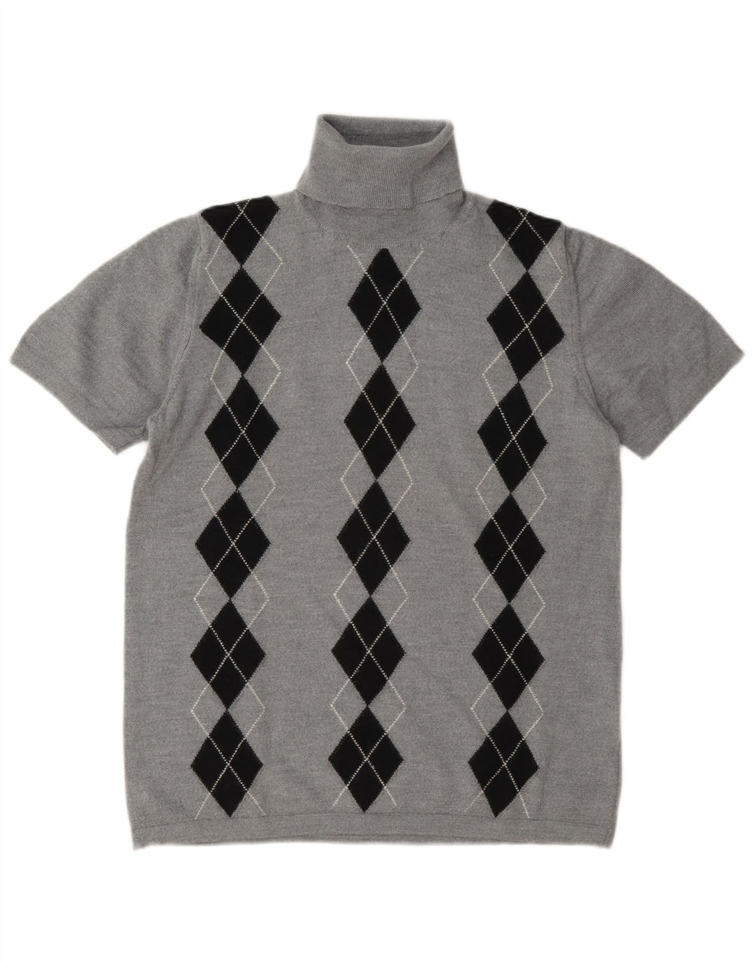 Vintage Dame Roll Neck Jumper Sweater UK 14 Medium Grey Argyle/Diamond