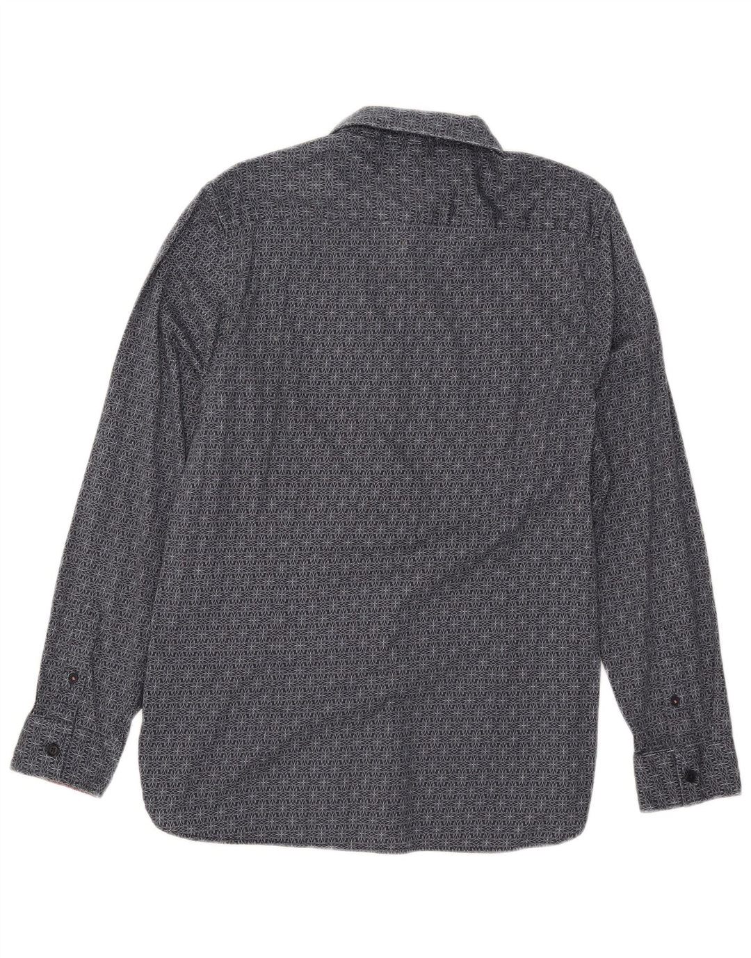 Ted Baker Herre Slim Fit Skjorte Størrelse 4 Large Marineblå Geometrisk Bomuld