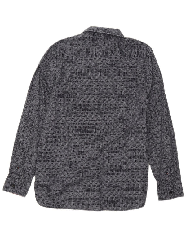 Ted Baker Herre Slim Fit Skjorte Størrelse 4 Large Marineblå Geometrisk Bomuld