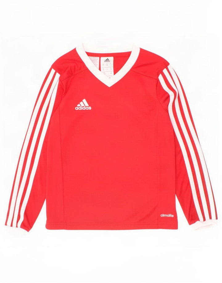 Adidas Boys Climalite Top Langærmet 7-8 År Lille Rød Colourblock