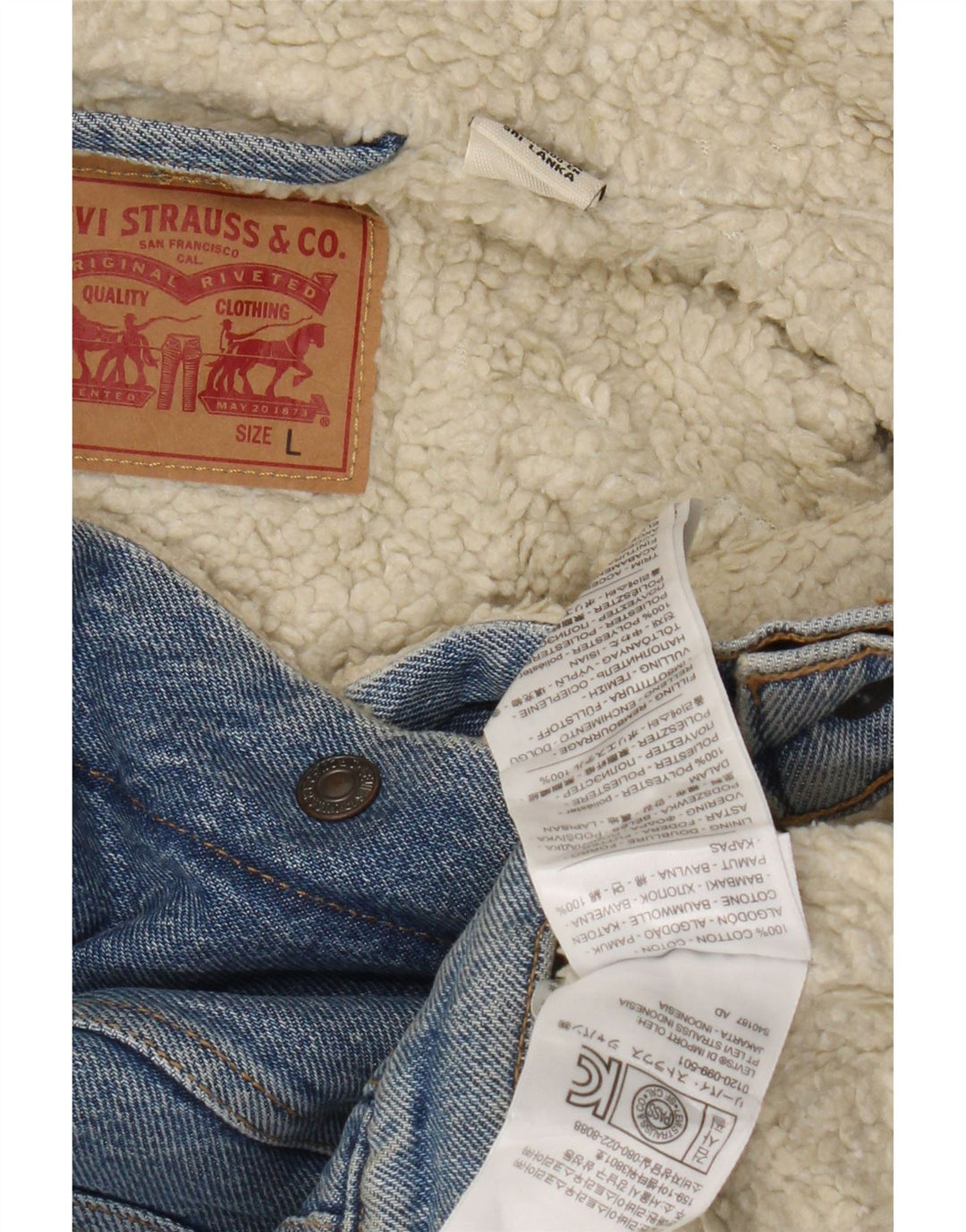 Levi's Dame Denim Sherpa Jacket UK 14 Stor Blå Bomuld