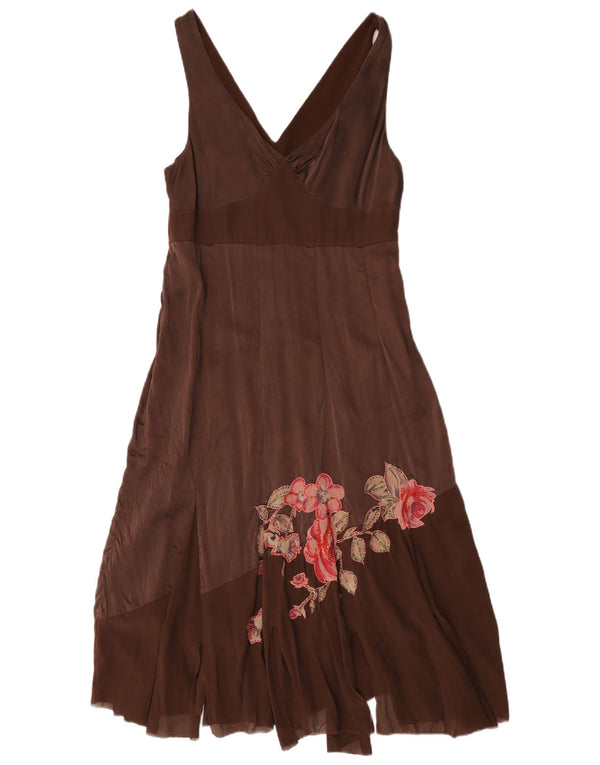 Coast Womens Sleeveless Asymmetrical Dress UK 14 Medium Brown Floral Silk