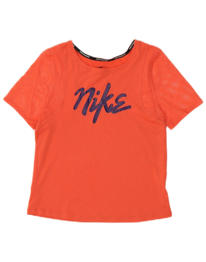NIKE Dame Dri Fit Crop Grafisk T-Shirt Top UK 10 Lille Orange