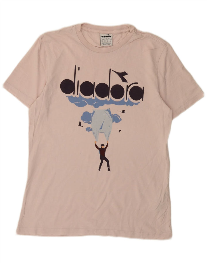 Diadora Herre grafisk T-shirt Top Medium Pink Bomuld