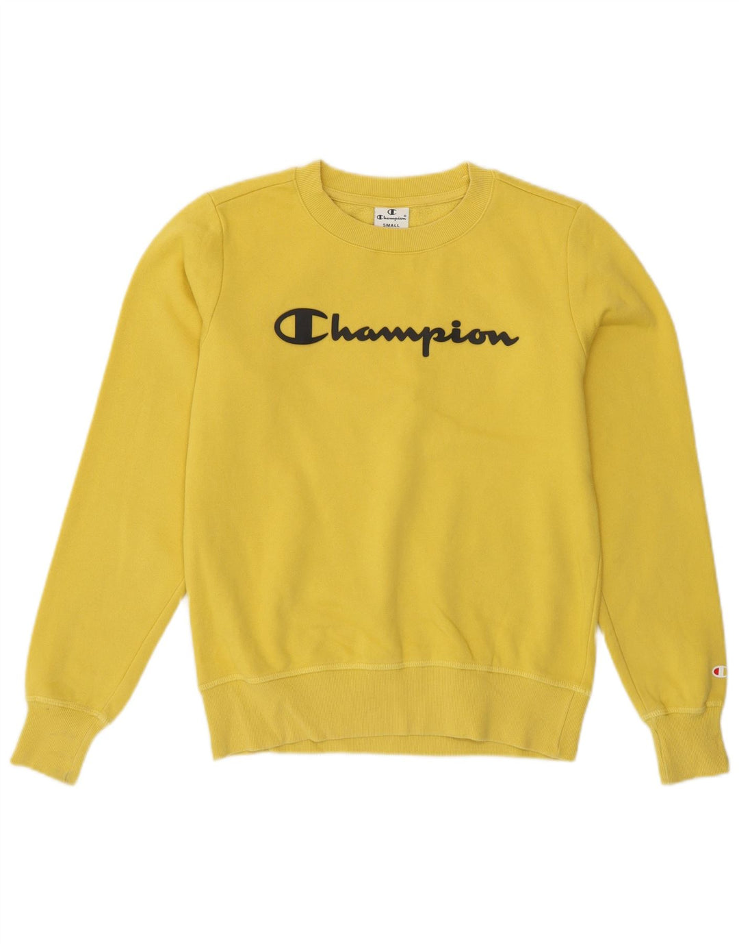 Champion Dame Grafisk Sweatshirt Jumper UK 8 Lille Gul